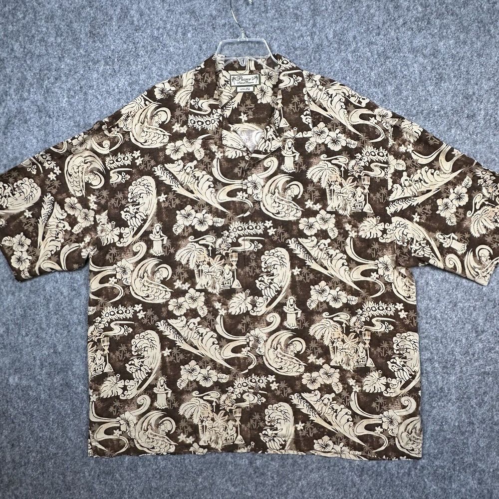 Pusser's Island Reserve Shirt Mens XL Silk Hawaiian Loop Collar Surfer Hula Girl